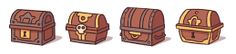 three wooden chests with locks and keys on them, all in different shapes and sizes