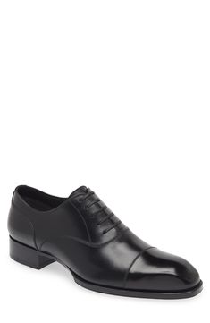 Styled with a cap toe and signature Blake welting, this burnished-leather oxford adds sophisticated flair to your formal looks. Lace-up style Leather upper, lining and sole Made in Italy Designer Shoes Classic Brogue Detailed Oxford For Formal Occasions, Timeless Formal Oxford Shoes With Brogue Detailing, Classic Formal Oxford Shoes With Brogue Detailing, Classic Formal Oxford With Brogue Detailing, Classic Brogue Oxford Shoes For Formal Occasions, Timeless Formal Oxford With Brogue Detailing, Elegant Wingtip Oxford For Business, Business Derby Oxford Shoes With Cap Toe, Elegant Formal Wingtip Oxfords