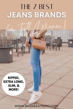 Looking for the 7 best jean brands for tall women? Check out this post! I share different styles, like slim, bootcut, and high waisted jeans. Get ideas and inspiration for your own closet, and finally get some jeans that are long enough! Extra Long Jeans, Jean Brands, Madewell Outfits, Abercrombie Jeans, Top Jeans, Tall Jeans, Long Jeans, Denim Branding