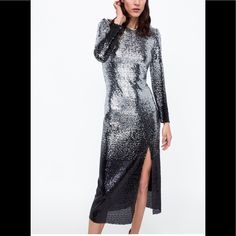 No Offers New With Tags Measurements Bust: 38” Total Length: 50.5” 0387/181 P692 Long Sleeve Midi Dress For Gala Party Season, Long Sleeve Sequined Midi Evening Dress, Evening Long Sleeve Sequin Midi Dress, Long Sleeve Sequin Midi Dress For Evening, Holiday Long Sleeve Midi Dress For Gala, Long Sleeve Midi Dress For Gala And Holiday, Chic Silver Maxi Dress For Gala, Glamorous Metallic Maxi Dress For Cocktail, Elegant Metallic Midi Dress For Galas