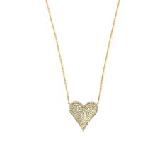 Pave Diamond Small Heart Chain Necklace 14K Yellow Gold 16"-18" Long Heart 0.6" L X 0.5" W Diamond .39CT Diamond Heart Necklace For Wedding On Valentine's Day, Wedding Heart Necklace With Diamond Accents For Valentine's Day, Valentine's Day Wedding Heart Necklace With Diamond Accents, Valentine's Day Wedding Diamond Heart Necklace, Heart Necklace With Diamond Accents For Wedding, Elegant Cubic Zirconia Heart Necklace, Wedding Heart Necklace With Brilliant Cut, Diamond Heart Charm Necklace For Wedding, Diamond Heart Pendant Necklace For Wedding