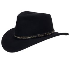 Black Western Flat Bill Felt Hat For Winter, Western Felt Hat With Flat Bill For Winter, Western Style Flat Bill Felt Hat For Winter, Western Style Felt Hat With Flat Bill For Winter, Winter Rodeo Felt Hat With Flat Bill, Classic Flat Bill Hat For Rodeo, Classic Black Wool Hat, Classic Flat Bill Hats For Country Events, Classic Black Felt Hat For Outdoor