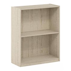 an open bookcase with two shelves on the front and one shelf in the back