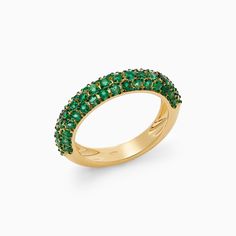 Essential Emerald Bubble Ring in 18kt yellow gold studded with emeralds Luxury Green Half Eternity Ring, Fine Jewelry Green Emerald Half Eternity Ring, Green Emerald Half Eternity Ring Fine Jewelry, Green Emerald Ring With Half Eternity Style, Green Emerald Diamond Ring With Pave Setting, Elegant Green Emerald Ring With Pave Setting, Green Emerald Ring With Pave Setting, Green Emerald Ring With Pave Setting For May Birthstone, May Birthstone Emerald Ring With Pave Setting