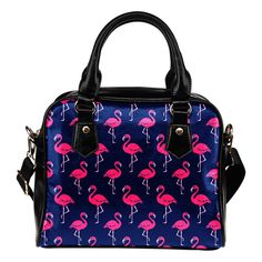 Pink Flamingo Pattern Leather Shoulder Handbag Trendy Faux Leather Bag For On-the-go, Chic Satchel Travel Bag With Adjustable Strap, Chic Travel Bag Satchel With Adjustable Strap, Chic Travel Bag With Adjustable Strap For Daily Use, Chic Rectangular Travel Bag With Adjustable Strap, Chic Travel Bag With Adjustable Strap And Double Handle, Trendy Handheld Satchel For School, Trendy School Bag With Top Carry Handle, Trendy Satchel With Adjustable Handle For On-the-go