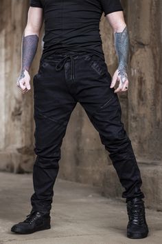 Havok Joggers - Verillas Punk Clothes Men, Goth Mens Fashion, Gothic Fashion Men, Ripped Jeans Style, Techwear Fashion, Stretch Cotton Fabric, Finger Tips, Pride Outfit, Work Hard Play Hard