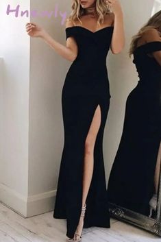 Hnewly - Elegant Backless High Opening Off The Shoulder Irregular Dresses(5 Colors) Black / S Off The Shoulder Dresses, Ripped Jeans Style, Ripped Jeans Women, Mom Pants, Shoulder Dresses, Dress Sleeve Styles, Fashion Pattern, Waist Dress, Cotton Pants