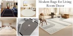 modern rugs for living room decor in various styles and colors, including beige, blue, gray, black and white