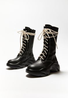 Leather High-top Sneakers With Lace-up Fastening, Streetwear Sneakers With Lace-up Fastening And Round Toe, Black Lace-up Boots With Stitched Sole For Fall, Streetwear High-top Sneakers With Front Lace-up And Round Toe, Streetwear High-top Sneakers With Lace-up Fastening, Black Streetwear Sneakers With Lace-up Fastening, High-top Sneakers With Front Lace-up For Streetwear, Black High-top Sneakers With Round Toe And Lace-up Fastening, Casual Winter Platform Boots With Lace-up Fastening