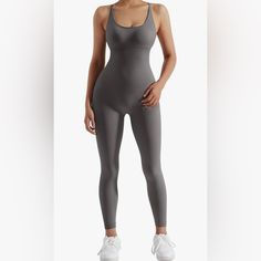 94% Nylon 6% Spandex Criss Cross Back One Piece Jumpsuit With Removable Pads, Adjustable Spaghetti Straps, Open Back And Scoop Neck Ribbed Textured Tummy Control Waist High Waist Scrunch Butt Squat Proof, Moisture-Wicking, Non See Through Seamless Stretch Bodysuit For Sports, Sleeveless Seamless Bodysuit For Workout, Solid Backless Bodysuit For The Gym, Solid High Stretch Bodysuit For Pilates, High Stretch Solid Bodysuit For Pilates, Compression Seamless Bodysuit For Pilates, Seamless Sports Bodysuit In Elastane, Seamless Compression Bodysuit For Pilates, High Stretch Shapewear Unitard