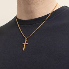 Enhance your style with the timeless elegance of our Cross Pendant Necklace. This classic design, crafted from high-quality stainless steel and finished with 3-layer PVD 18k gold plating, symbolizes faith and devotion. The flat mirror design of the pendant is crafted to reflect light beautifully, adding a subtle brilliance to your look. Paired with a sturdy chain, this necklace is perfect for daily wear or special occasions. 18k gold 3 layer PVD Plating 316L stainless steel Gold Cross Necklace Men, Cross Necklace Men, Chain With Pendant, Gold Cross Necklace, Mirror Design, Necklace Men, Necklace Minimalist, Men's Necklace, Gold Cross