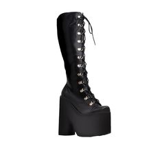 Jaxin Platform Boots will take you to the next level. These chunky block heel boots come with adjustable laces with sky hook hardware. Choose from two fantastic options; vegan leather or faux fur construction. Side zip closure included for easy access. Vegan leather upper with man made sole Side zipper closure Heel measures approx. 6.5" H Platform measures approx. 3.25" H Imported Punk High Ankle Platform Boots In Synthetic, Trendy Lace-up Platform Boots With Zipper Closure, Edgy Synthetic Platform Boots With Chunky Platform, Winter Concert Platform Lace-up Boots, Fall High Cut Faux Leather Heeled Boots, High-top Synthetic Platform Boots For Concerts, Punk Style Platform Boots In Synthetic Material, High Cut Faux Leather Heeled Boots For Fall, Trendy High Ankle Platform Boots With Zipper Closure