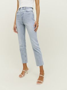 Cynthia High Rise Straight Cropped Jeans - Sustainable Denim | Reformation Mid-rise Fitted Washed Cropped Jeans, Mid-rise Washed Cropped Jeans, Fitted Mid-rise Washed Cropped Jeans, Denim Blue Cropped Jeans With Belt Loops, Summer Straight Fit Denim Jeans, High Rise Washed Cropped Jeans For Everyday, High Rise Washed Cropped Jeans In Denim Blue, High Rise Washed Everyday Jeans, High Rise Cropped Denim Jeans For Everyday