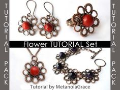 Wirewrapping Tutorial, Jewelry Tutorial Sale Pack, Earrings Tutorial, Ring Tutorial, Bracelet Tutorial, Pendant Tutorial, Flower Pattern Wirework Jewelry Tutorials, Wire Bracelet Tutorial, Wire Clasp, Wire Wrapped Jewelry Tutorials