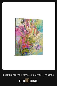 a painting on a white background with the words framed prints metal canvass posters great big canvas