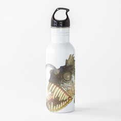 a white water bottle with an image of a monster's mouth