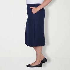 Slip into our suit skirt for a polished and professional look.Front Style: Flat FrontClosure Type: Elastic BackPockets: 2 Side Slip PocketsRise: At WaistApparel Length: 27.5 InchesFiber Content: 100% PolyesterFabric Description: WovenLining: UnlinedSkirt Length: Knee LengthCare: Machine WashSkirt Type: Pencil SkirtsCountry of Origin: Imported Classic Pencil Skirt With Pockets For Work, Solid Lined Skirt For Work, Solid Lined Skirt Bottoms For Work, Solid Color Lined Skirt Bottoms For Work, Classic Relaxed Skirt Bottoms For Workwear, Classic Skirt For Office Wear, Classic Skirts For Office Wear, Blue Lined Pencil Skirt For Business Casual, Solid Color Midi Skirt For Business Casual