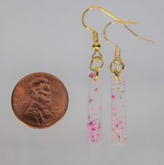 Queen Anne's Lace Dark Pink Pressed Flower Earrings, dark pink dried flower earrings, botanical jewelry, confetti earrings Pink Drop Earrings With Birth Flower, Pink Drop Earrings With Pressed Flowers, Pink Dangle Earrings With Pressed Flowers, Pink Dangle Jewelry With Pressed Flowers, Pink Pressed Flower Drop Earrings, Pink Nickel-free Flower Earrings For Mother's Day, Mother's Day Pink Nickel-free Flower Earrings, Rectangular Pink Earrings For Gifts, Pink Rectangular Earrings As Gift