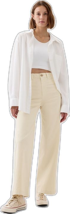 Gap Bottoms With Five Pockets For Fall, Cotton Straight Leg Pants With Button Zip Fly, Gap Pants With Pockets For Fall, Classic Cotton Bottoms With Button Zip Fly, Fall Cotton Chinos With Button Closure, Gap Relaxed Fit Pants With Five Pockets, Everyday Cotton Chinos, Spring Cropped Leg Chinos With Pockets, Classic Mid-rise Cream Bottoms