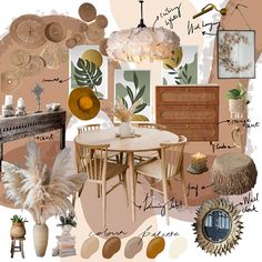 a collage of furniture and decor items