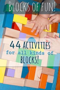 children playing with blocks on the floor and text overlay that reads, 4 activities for all kinds of blocks