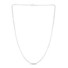 This stylish necklace features dynamic semi-solid rolo links fashioned of 14K white gold. The necklace is 20 inches long, is secured with a spring ring clasp and the links are approximately 2.0mm wide. Minimalist White Box Chain Necklace, White Gold Sterling Silver Rolo Chain Necklace, Minimalist White Gold Chain Necklace With Lobster Clasp, White Silver Link Chain Necklace, White Link Necklace With Silver Chain, Classic White Link Chain Necklace, White Box Chain Necklace With Round Pendant, Classic Link Necklace With Cable Chain, White Box Chain Round Necklace