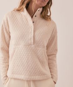 Women's Corbet Funnel Neck Pullover | Ivory By Marine Layer . Marine Layer makes the best possible products in a responsible way (aka high key softness - low key impact). At Marine Layer that means helping our customers to keep over 400k tees out of landfills through our ReSpun program, and creating our product assortment using sustainable materials. Visit our website or our stores to learn more. Quilted Sweatshirt, Dog Walk, Dog Walks, Marine Layer, Favorite Daughter, Cozy Pullover, Quilted Fabric, Holiday Wear, Lounging At Home