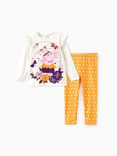 Blossom with cuteness with this Peppa pig Toddler T-Shirt and leggings set.
* Fabric characteristics: Soft and comfortable
* Piece of product: 1 T-shirt and 1 Leggings 
* Neckline: Crew neck
* Style: Floral elements and Peppa pig character prints 
* Fit: Regular Character Prints, Pig Girl, Pig Character, Floral Elements, Leggings Set, Matching Family Outfits, Family Outfits, Peppa Pig, Outfits With Leggings