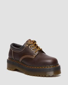 Shop 8053 Arc Crazy Horse Leather Platform Casual Shoes in Dark Brown at Dr. Martens. Free delivery on orders over $50 8053 Quad, Docs Shoes, Dr Martens 8053, Doc Martens Shoes, Combat Boot, Goodyear Welt, Crazy Horse, Dream Shoes, Boots For Sale