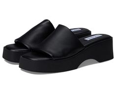 The Steve Madden® Rare Sandal elevates your entire look with its classic yet dynamic feature. Synthetic upper. Synthetic lining and insole. Easy slip-on construction. Platform heel. Open toe design. Synthetic outsole. Imported. Product measurements were taken using size 7, width M. Please note that measurements may vary by size. Measurements: Heel Height: 2 1⁄4 in Platform Height: 1 1⁄4 in STOCK IMAGES: actual item may look a bit different. Order half a size larger than normal for wide feet; nor Blue Wedge Heels, Navy Blue Wedges, Steve Madden Platform Sandals, Heels Steve Madden, Chunky Platform Sandals, Platform Chelsea Boots, Steve Madden Sandals, Platform Wedge Heels, Wedge Flip Flops