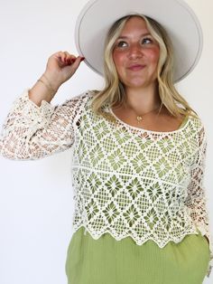 With a delicate crochet design and a flattering U-neck, it's a timeless piece for any occasion. It is perfect for partnering with a colored tank underneath, adding dimension to any look. Embrace effortless charm with this versatile wardrobe staple that can also double as a swimsuit coverup top. Delicate Crochet, Versatile Wardrobe, Crochet Design, U Neck, Crochet Designs, Dress First, Brunei, Sales Gifts, Timeless Pieces