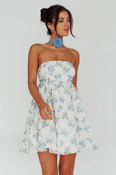 Shop the Vitoria Strapless Babydoll Dress Floral Blue | Selfie Leslie Strapless Flowy Dress Short, Light Blue Floral Print Mini Dress, Sleeveless Blue Coquette Dress, Blue Mini Dress With Floral Print And Sweetheart Neckline, Flirty Sleeveless Blue Dress, Blue Floral Print Strapless Mini Dress, Blue Strapless Mini Dress With Floral Print, Light Blue Floral Print Mini Dress For Casual Occasions, Light Blue Floral Print Mini Dress For Casual Wear