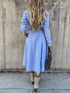 Turn-Down Collar Full Sleeve Denim Dress




01 Blue Size Chart




Sleeve (cm)
Bust Size
(cm)
Shoulder
(cm)
Length
(cm)
Hip Size(cm)



S


-


90


38


87




M
-
94
39
88
-


L
-
98
40
89
-


XL
-
102
41
90
-


XXL
-
106
42
91
-



"Size measured by ourselves,
sometimes has some errors, but always within 3cm."





 

 

 







02 Light Blue Size Chart








Sleeve (cm)


Bust Size
(cm)


Waist Size
(cm)


Length
(cm)


Shoulder (cm)




S


-


96


-


105


38




M


- Black Midi Dress Outfit, Long Sleeve Denim Dress, Jumpsuit Denim, Midi Dress Outfit, Long Sleeve Denim Jacket, Denim Dresses, Long Sleeve Workout, Long Sleeve Knit Sweaters, Turndown Collar