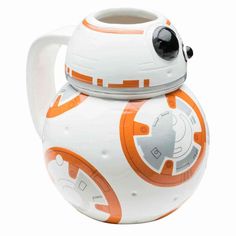 a white and orange star wars tea pot