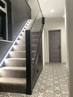 the stairs in this house are lit up with leds to illuminate light