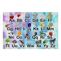 a poster with the letters and numbers in different colors, sizes, and shapes on it