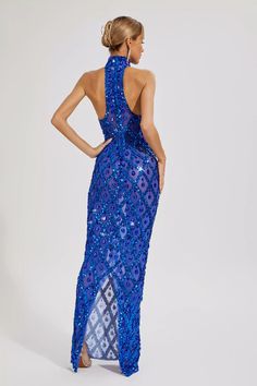 Rhinestone Floor-length Maxi Dress For Parties, Blue Sequined Evening Dress For Gala, Maxi Evening Dress With Rhinestones For Prom Season, Sleeveless Sequined Evening Gown, Sleeveless Evening Gown With Sequins, Blue Maxi Dress For Party During Prom Season, Sparkling Maxi Evening Dress For Party Season, Rhinestone Embellished Floor-length Maxi Dress For Prom, Evening Maxi Dress With Rhinestones