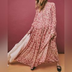 New Without Tags: Free People Pink Floral Sheer Dress- Size Xl Light And Airy Maxi Dress From Free People. Oversized Fit With A Drop Waist. Can Be Dressed Up Or Down. Light Pink With A Darker Pink Floral Pattern. Cute Buttons Down The Front That Can Be Worn Open Or Closed. Oversized Long Sleeve Maxi Dress With Floral Print, Oversized Long Sleeve Floral Maxi Dress, Printed Long Sleeve Relaxed Fit Dress, Bohemian Maxi Dress For Fall With Relaxed Fit, Pink Relaxed Fit Dress For Fall, Loose Beach Dresses For Fall, Oversized Floral Print Maxi Dress For Spring, Long Sleeve Floral Print Maxi Dress In Relaxed Fit, Bohemian Long Sleeve Midi Dress For Daywear