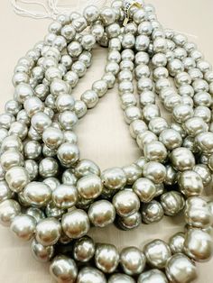 These exquisite vintage Miriam Haskell glass pearls are truly spectacular!. Each pearl is a little work of art and made in Japan around the 1950s for the specifically for the designer. The luster and quality is truly hard to capture.  QUANTITY:  approx. 69 glass pearls DIMENSIONS: 10mm Baroque MH-10BLG-69 1950s Jewelry Style, Costume Jewelry Makers, Upcycled Vintage Jewelry, 1950s Jewelry, Miriam Haskell Jewelry, Vintage Jewelry Crafts, Miriam Haskell, Grey Glass, Fabulous Jewelry