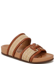 Brown Straw Slip-on Sandals, Spring Woven Leather Flat Sandals, Flat Woven Leather Sandals For Spring, Brown Straw Sandals For Spring, Spring Flat Woven Leather Sandals, Brown Straw Flat Sandals, Brown Flat Straw Sandals, Synthetic Woven Leather Flat Sandals, Flat Heel Synthetic Sandals With Woven Leather