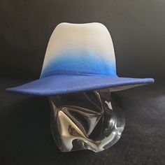 New Ombre Hat. Very Stylish. Never Worn. Blue Fedora One Size Fits Most For Summer, Blue Adjustable Felt Hat With Short Brim, Blue Fedora Felt Hat For Summer, Adjustable Blue Fedora For Spring, Blue Spring Felt Hat With Curved Brim, Blue Wide Brim Adjustable Fedora, Blue Flat Brim Felt Hat For Summer, Blue Felt Hat With Flat Brim For Spring, Blue Flat Brim Felt Hat For Spring