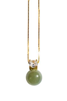 This elegant Esther necklace features a classic pendant with a zircon centerpiece and moss-green nephrite jade. Crafted from a gold-plated box chain, this timeless necklace is perfect for any occasion and is sure to be your everyday statement piece. Bead: nephrite, diameter 7mm Zircon: 3mm x 3mm Box chain: gold-plated, length 440mm Zircon Necklace, Nephrite Jade, Green Jade, Jade Green, Moss Green, Box Chain, Statement Pieces, Light Green, Jade