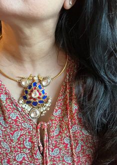 Premium quality. New arrivals for the festival season ♥️ The gorgeous necklace is beautifully handcrafted by our skilled Indian craftsmen. Material: Brass. This is one of a kind designer piece that will make you stand out among the crowd. Weight: 73 grams Height of Pendant: 3.5 inches Width of Pendant: 2.5 inches Hook closure, adjustable Temple Jewelry Necklaces With Jewels For Festivals, Jeweled Pendant Necklace For Festivals, Festival Temple Jewelry Necklaces With Jewels, Festival Pendant Necklace With Jewels, Luxury Jeweled Pendant Necklace For Festivals, Festive Diwali Choker Necklace, Chandbali Necklaces For Celebrations And Festivals, Temple Jewelry Style Festive Choker Necklace, Chandbali Necklace For Celebrations And Festivals