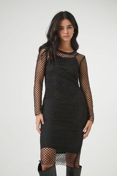 Netted Glitter Knit Combo Dress | Forever 21 Party Bodycon Dress With Sheer Sleeves And Mesh Material, Sheer Bodycon Dress For Fall Parties, Glamorous Evening Mesh Mini Dress, Long Sleeve Mesh Mini Dress For Party, Long Sleeve Mesh Bodycon Mini Dress, Bodycon Long Sleeve Mesh Mini Dress, Long Sleeve Bodycon Mesh Mini Dress, Evening Bodycon Dress With Sheer Sleeves And Mesh Material, Party Mini Dress With Sheer Mesh Sleeves