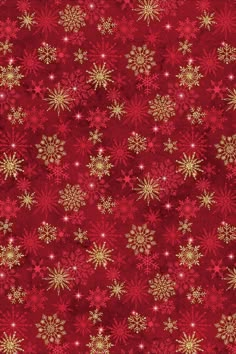 a red background with gold snowflakes on it