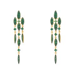 The Valencia statement drop earring dazzles with an abundance of emerald green sparkling zircons beautifully set within eight marquis shaped settings and single square cut zircons, all linked together in a triple strand drop design.  The top four settings are fixed, the others are linked by chain links which give a degree of flexibility for added sparkle as the earring moves.This earring is lightweight and very comfortable for the wearer. Perfect for those who like statement jewellery with spark Brunette Hair Blue Eyes, Summer Wedding Jewelry, Mother Of The Bride Jewelry, Green Jewellery, Earrings Emerald, Yule Ball, Special Occasion Jewelry, Gold Wedding Jewelry, Baroque Pearl Earrings