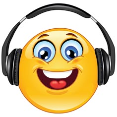 smiley face with headphones listening to music