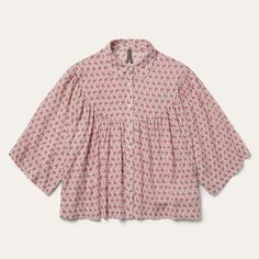 This soft, flowing top is woven with our Cottage Floral print, a feminine touch that adds visual interest to any look. Finished with playful details like ruffled sleeves and hem, and a Peter Pan collar with a full front-button closure. A versatile piece for the warmer months that can be paired with denim cutoffs, your Relaxed Fit Button-up Top With All Over Print, Patterned Collared Tops With All Over Print, Patterned Collared Top With All Over Print, Fall Printed Short Sleeve Blouse, Feminine Rayon Tops For Fall, Fall Season Printed Short Sleeve Blouse, Fall Feminine Rayon Tops, Cotton Tops With Floral Print And Ruffle Sleeves, Cotton Ruffle Sleeve Tops With Floral Print