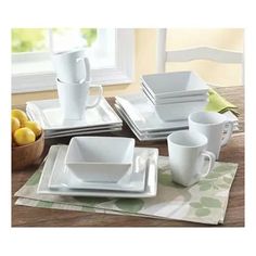 Better Homes and Gardens Soft Square Porcelain 16 Piece Dinnerware Set Dinnerware Sets Walmart, Dinnerware Sets For 12, White Dinnerware Set, Square Dinnerware Set, White Dinner, White Dinnerware, Entertaining Friends, Dinner At Home, Better Homes And Garden