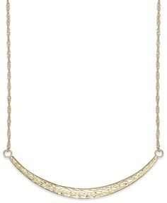 Chic curves ahead. This frontal bar necklace flaunts diamond-cut detailing set in 14k gold. Approximate length: 17 inches. Approximate width: 2 inches. Macy's Yellow Gold Diamond Cut Necklace, Gold-tone Hammered Jewelry For Formal Occasions, Formal Hammered Gold-tone Jewelry, Formal Gold Hammered Jewelry, Formal Gold-tone Hammered Jewelry, Formal Hammered Pendant Jewelry, Formal Macy's Necklace With Polished Finish, Formal Polished Finish Necklace From Macy's, Macy's Polished Finish Necklace For Formal Occasions